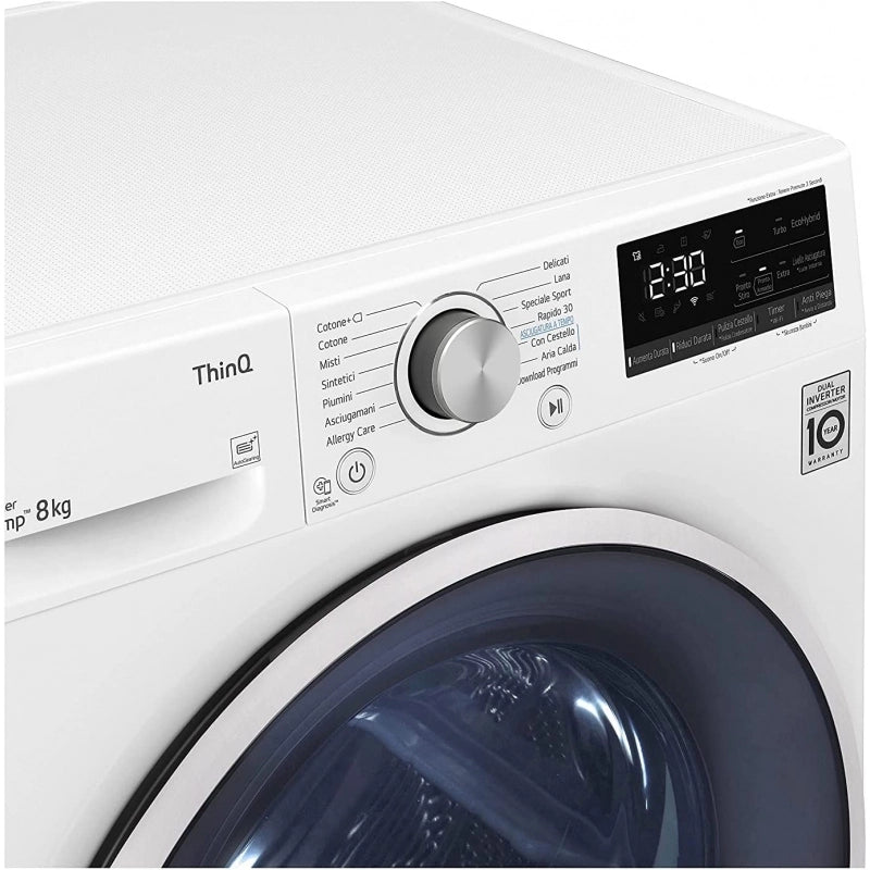 LG RH80V9AVHN ASCIUGATRICE SMART DUAL INVERTER A POMPA DI CALORE 8KG WIFI CLASSE C