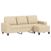 Divano | Divano da soggiorno | Sofa a 3 Posti con Poggiapiedi Crema 180 cm in Tessuto