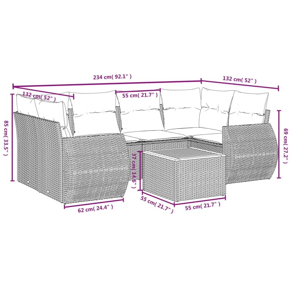 Set Divani da Giardino con Cuscini 7pz Nero Polyrattan 3224900