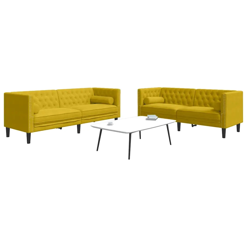 vidaXL Set Divani Chesterfield 2pz con Cuscini Giallo Velluto