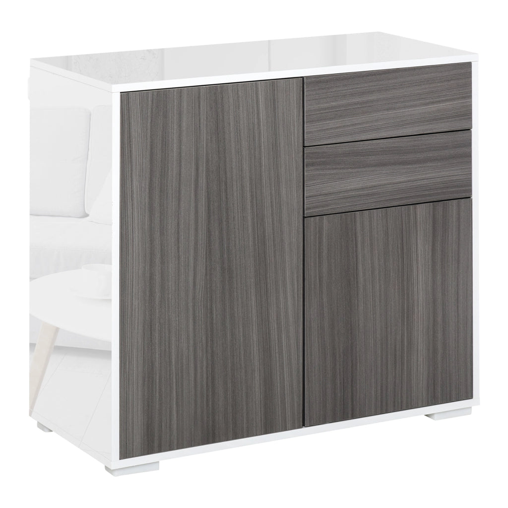 Mobiletto 2 Cassetti e 2 Ante, Apertura a Pressione, Mobile con 2 Cassetti e 2 Ante per Casa e Ufficio, 79x36x74cm, Grigio Chiaro e Bianco
