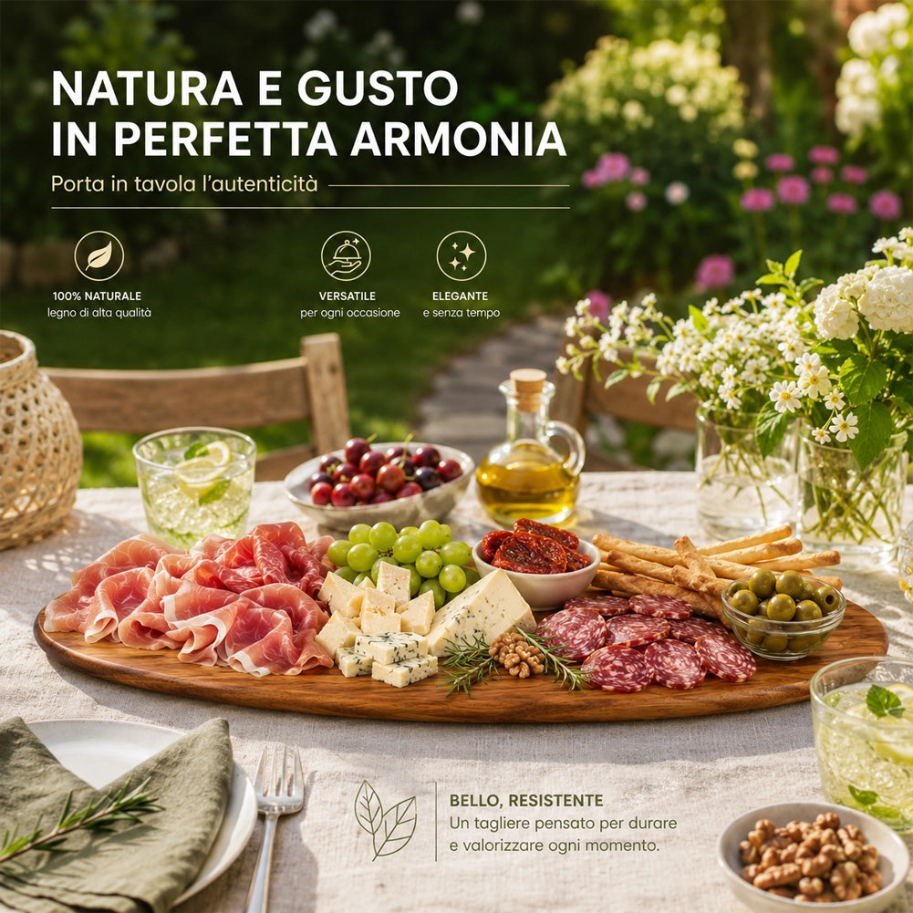 Vassoio Tagliere Ovale in Legno Portata per Aperitivi 52x20cm Accessori Tavola