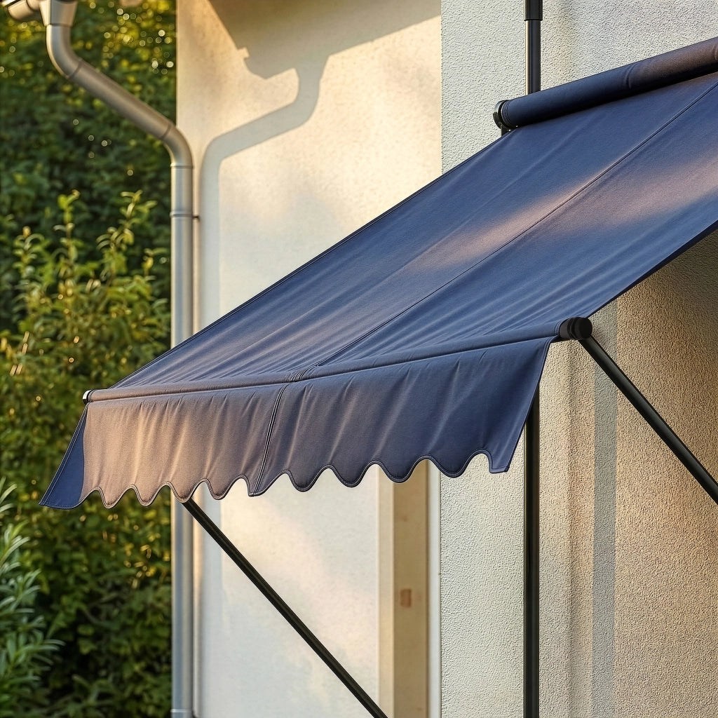 Tenda da Sole a Muro con Pali di Supporto Telescopici Parasole 200 x 120 cm (LxP) Blu Scuro pro.tec