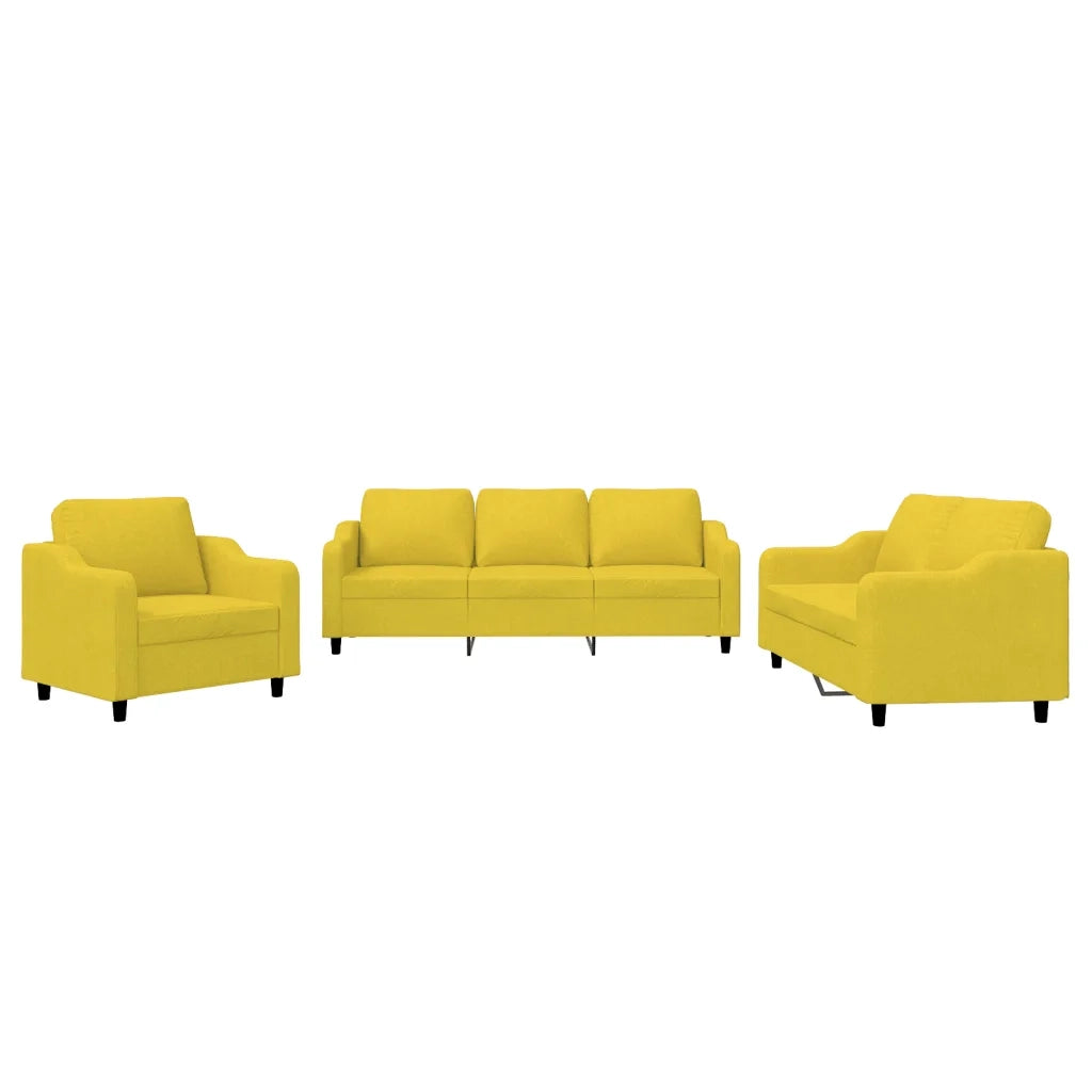 Set di Divani 3 pz con Cuscini Giallo Chiaro in Tessuto