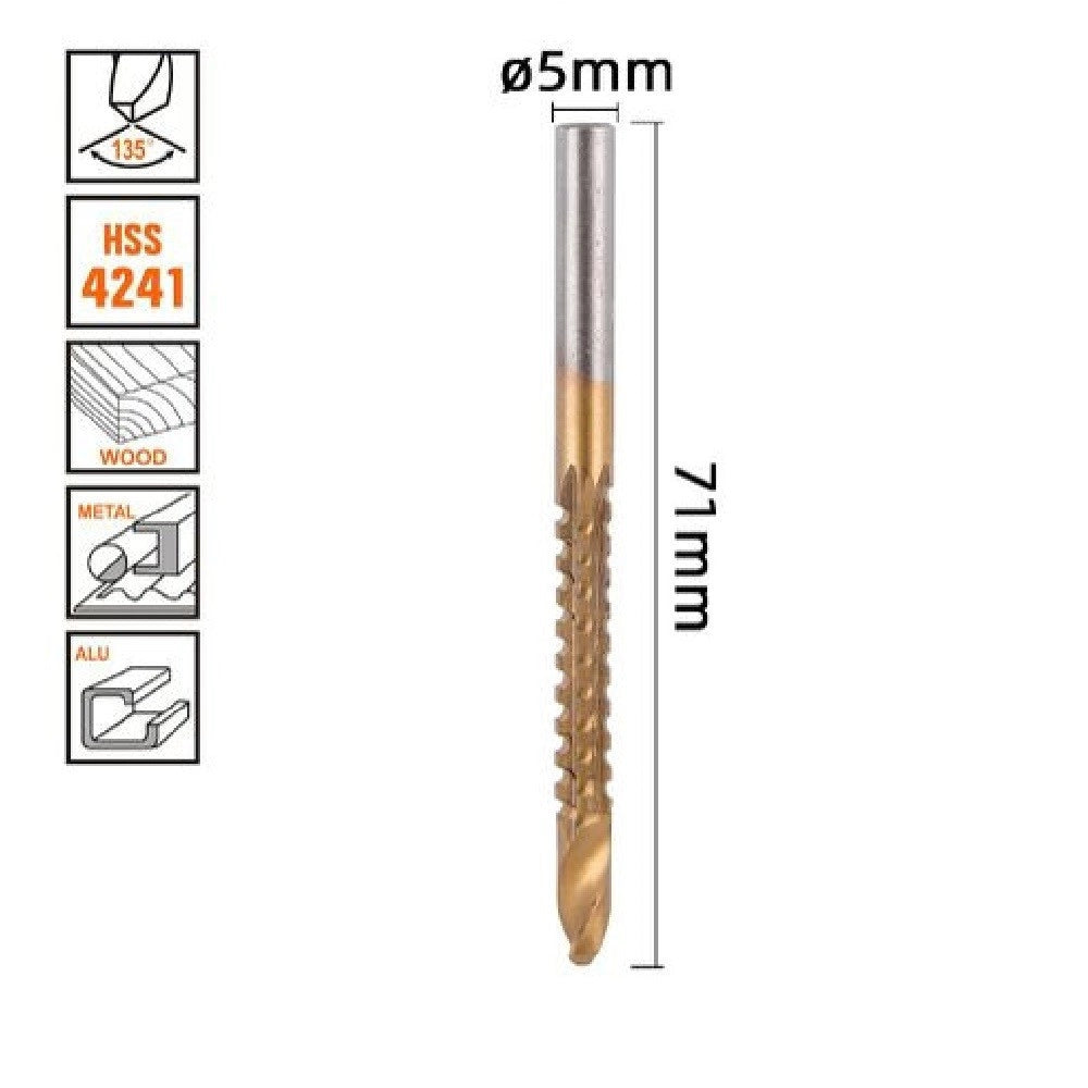 Trade Shop - Punta Trapano Elicoidale ø5mm X 71mm In Titanio Hss 4241 Per Metallo Legno 57149 -