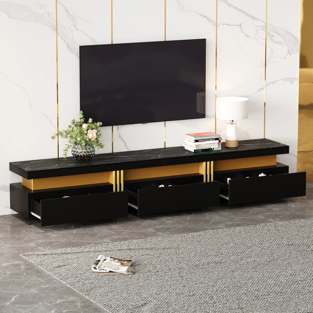 Mobile TV con 3 Cassetti e Passacavi; Effetto Marmo; Stile Moderno; Soggiorno; 200??40??42 cm; Nero