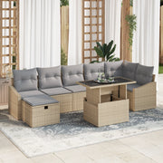 Set di Divani da Giardino da 8 Pezzi con Cuscini Beige in Rattan Poliestere
