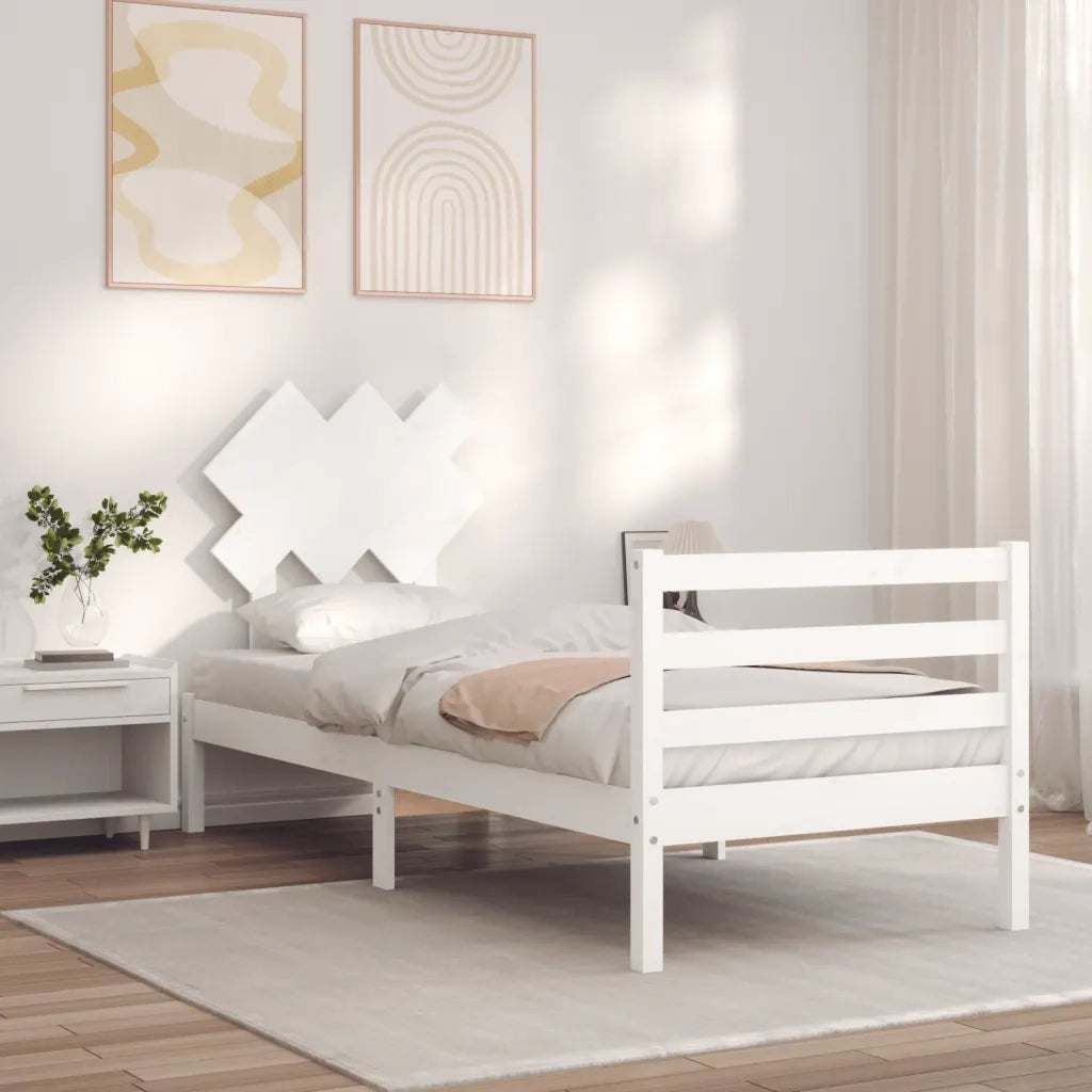 Giroletto con Testiera-Struttura Letto con testiera Bianco Single in Legno Massello 317270