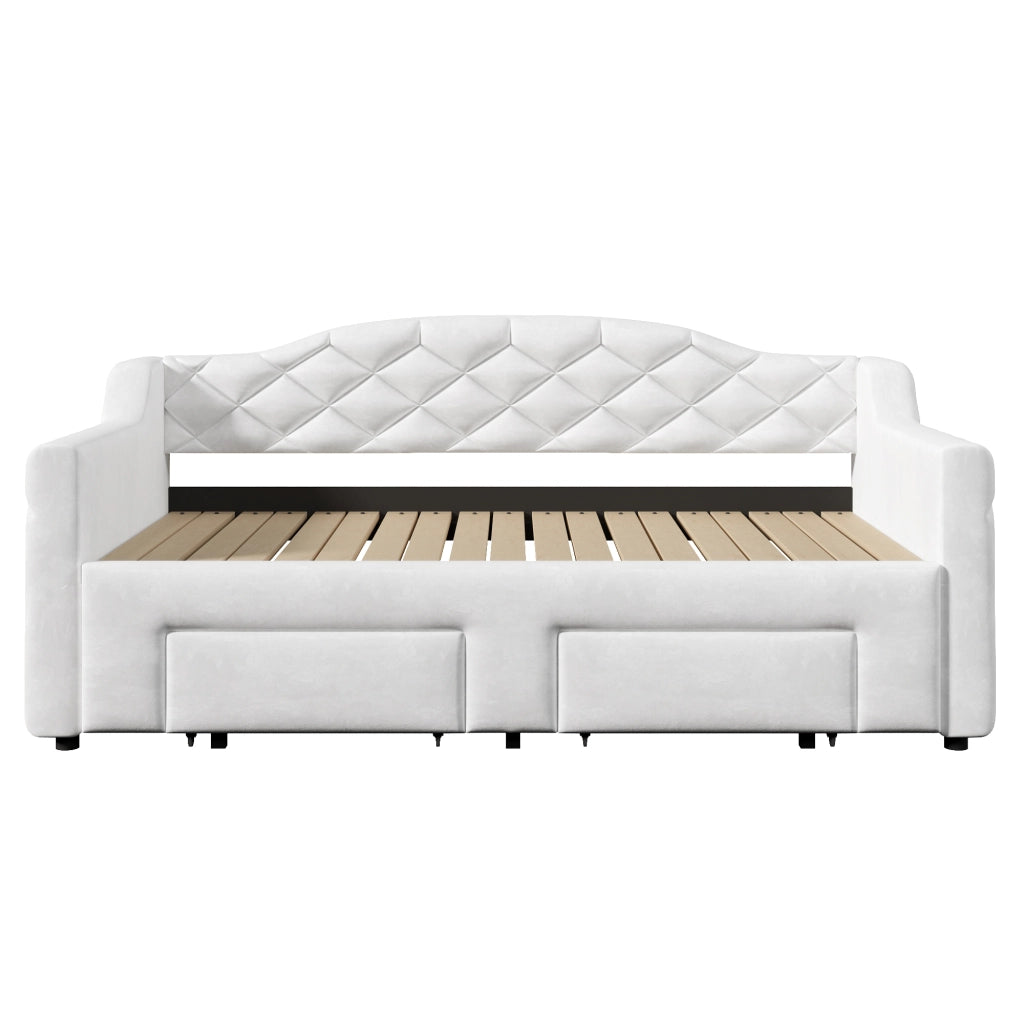 Letto imbottito - Zephmum- 90x200-180x200 cm - Bianco - Con due cassetti e illuminazione LED