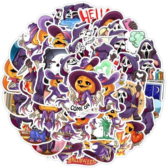 Sticker Halloween 50 pezzi - Sticker vinile idrorepellente - Decorazione riciclabile - Zucca/Ombra/Vampiro - Per laptop/telefono/flaska d'acqua - Ideale per la decorazione di Halloween