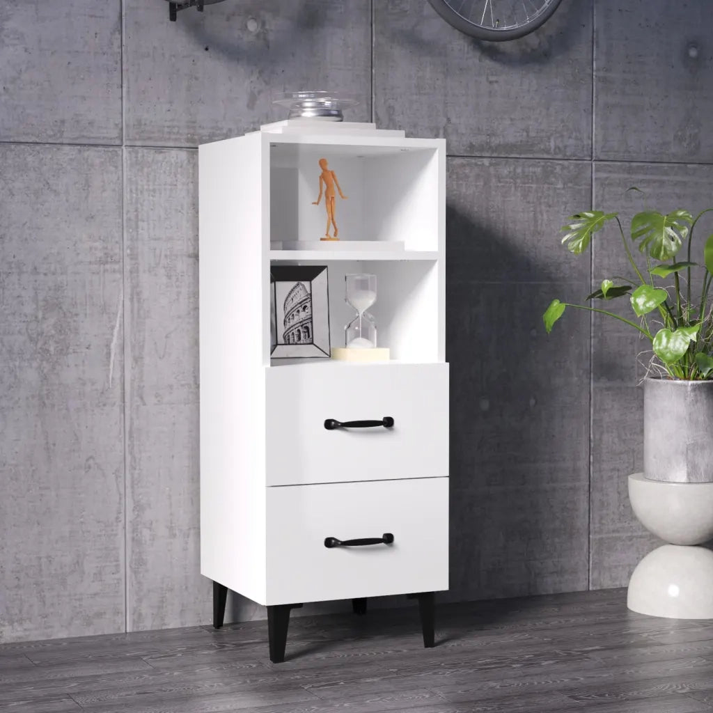 Credenza | Madia | Buffet da pranzo | Armadio da pranzo 34,5x34x90 cm in Legno Multistrato Bianco Lucido