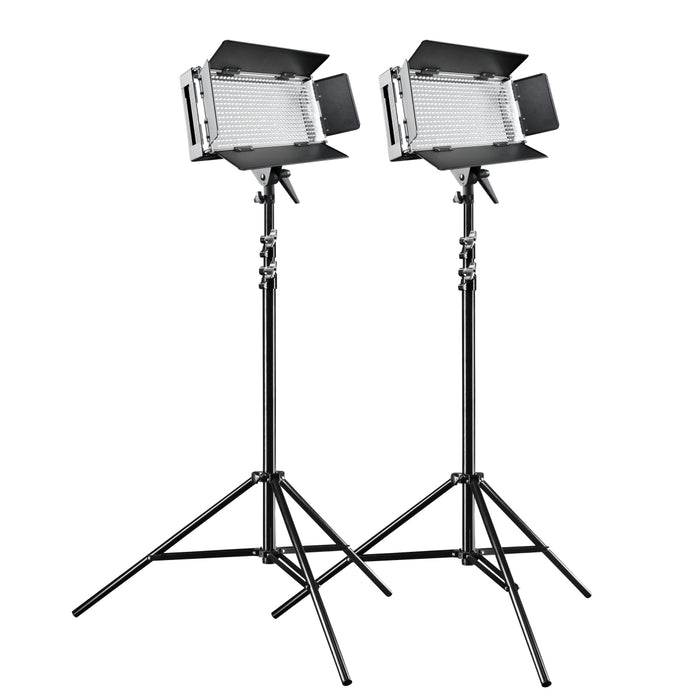 Pro 500 On Location Lightning Set (2 luci LED dimmerabili, 2 treppiedi per lampade WT-806 con borsa per il trasporto), 20375, 800 lux in uscita