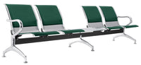 Panca per Sala Attesa 4 Posti da Ufficio con Cuscino e Tavolino in Acciaio e Similpelle Argento/Verde