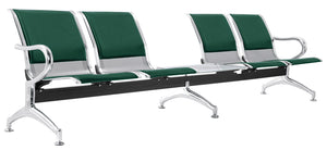 Panca per Sala Attesa 4 Posti da Ufficio con Cuscino e Tavolino in Acciaio e Similpelle Argento/Verde