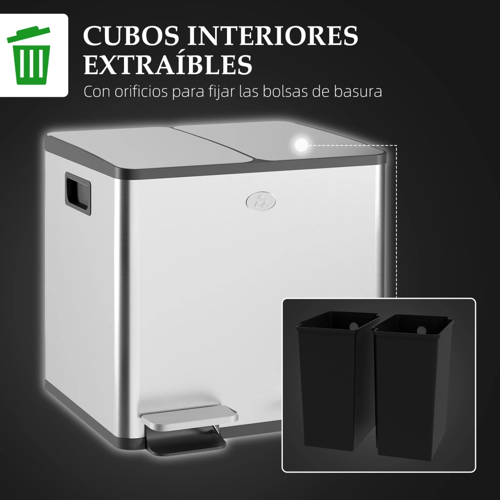 Cestino Acciaio Inox 2x15L Pedale ¨C zephmum ¨C Argento