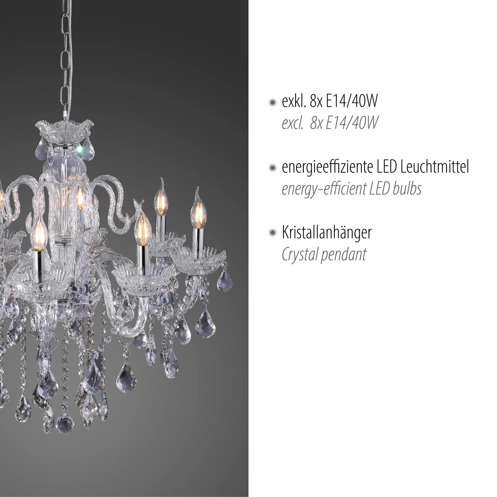 Lampadario GRACIA cristallo argento a catena 8xE14 Neuhaus