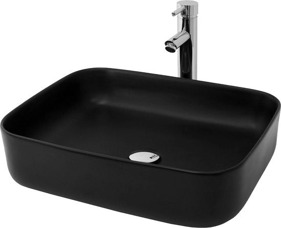 Wastafel rettangolare senza overflow 51x40,5x13,5 cm ceramica nera 

Specifica tecnica: 
- Dimensioni: 51x40,5x13,5 cm 
- Materiale: Ceramica