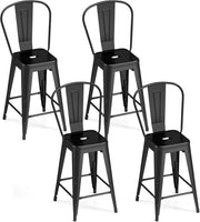 Set da 4 Sgabelli da Bar in Metallo con Schienale Rimovibile | Sedie per Cucina Impilabili con Poggiapiedi, Sgabelli da Bistrot per Soggiorno e Sala da Pranzo, Portata 160 kg