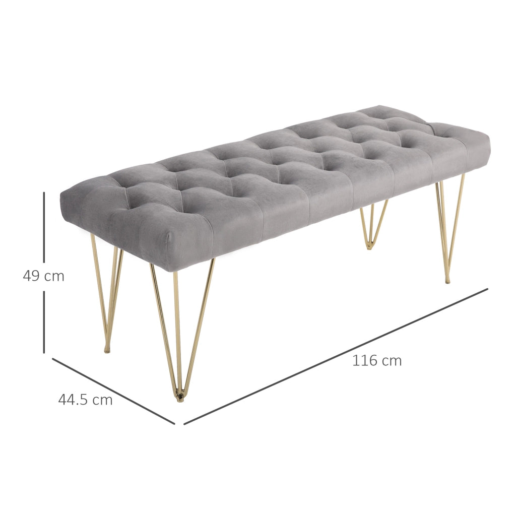 PANCA da ingresso 116 x 44,5 x 49 cm Velluto grigio con struttura in ferro