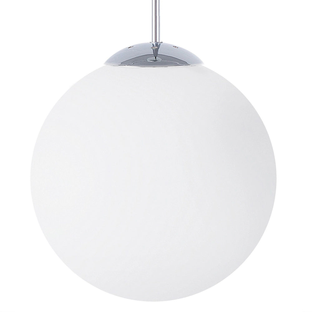 Lampada a Sospensione Vetro Bianco Elementi Argento Forma Globo 1 Luce Moderna