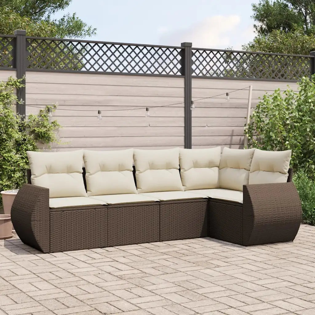 Set Divano da Giardino 5 pz con Cuscini Marrone in Polyrattan 3253670