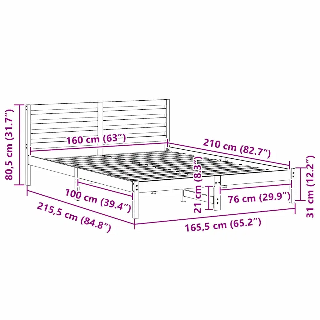 Struttura del letto Marrone cerato 160 x 210 cm Pino massello 872316