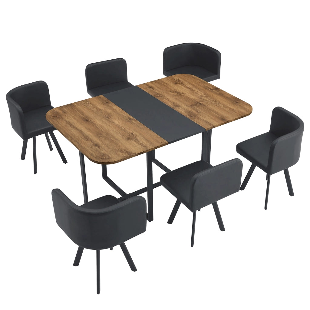 Tavolo da pranzo allungabile con sedie contenibili per 4 6 persone in MDF e metallo nero e effetto legno