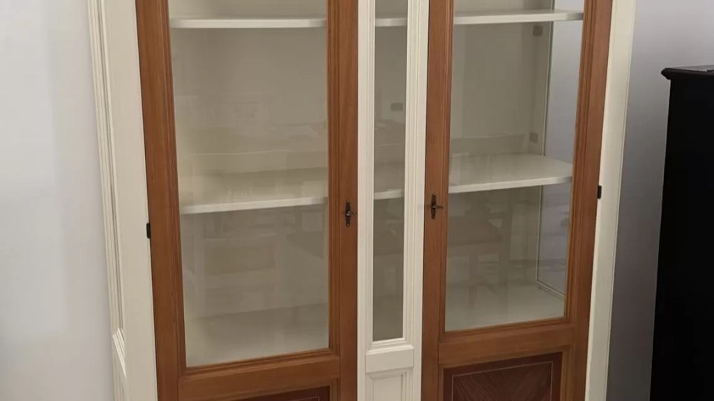 Vetrina 2 porte in legno classica avorio noce 146x53x213 - Mobili 2G