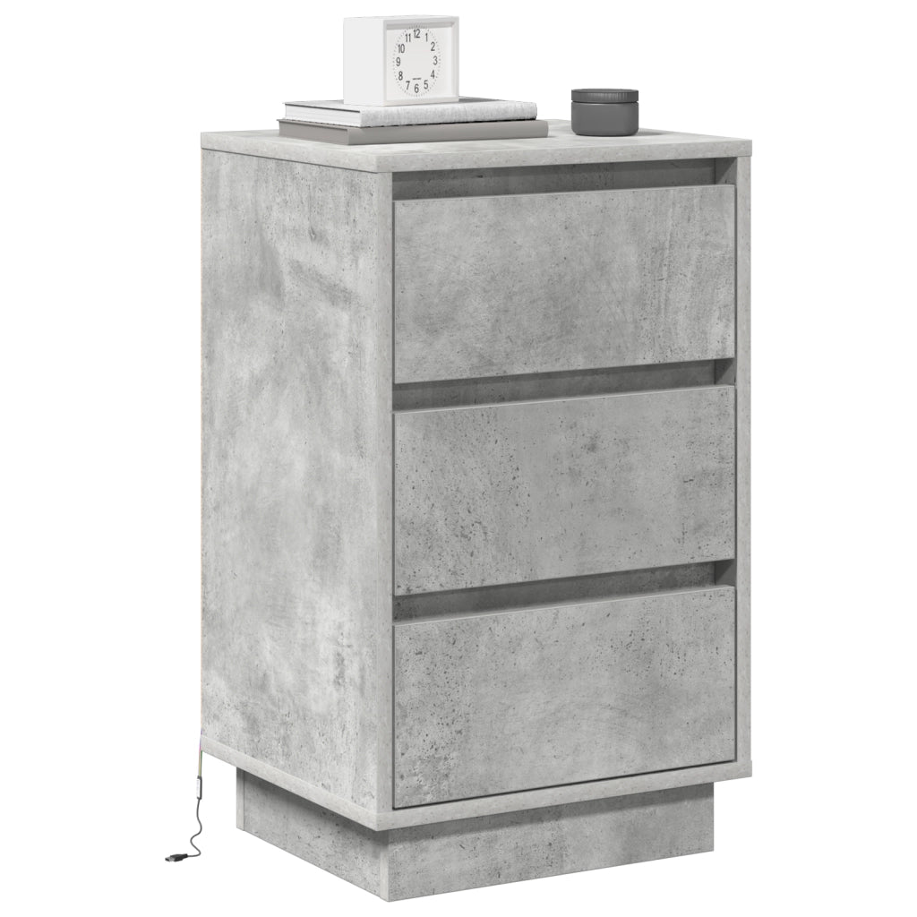 Comodino con illuminazione LED Grigio cemento 39x34,5x65 cm Legno ingegnerizzato