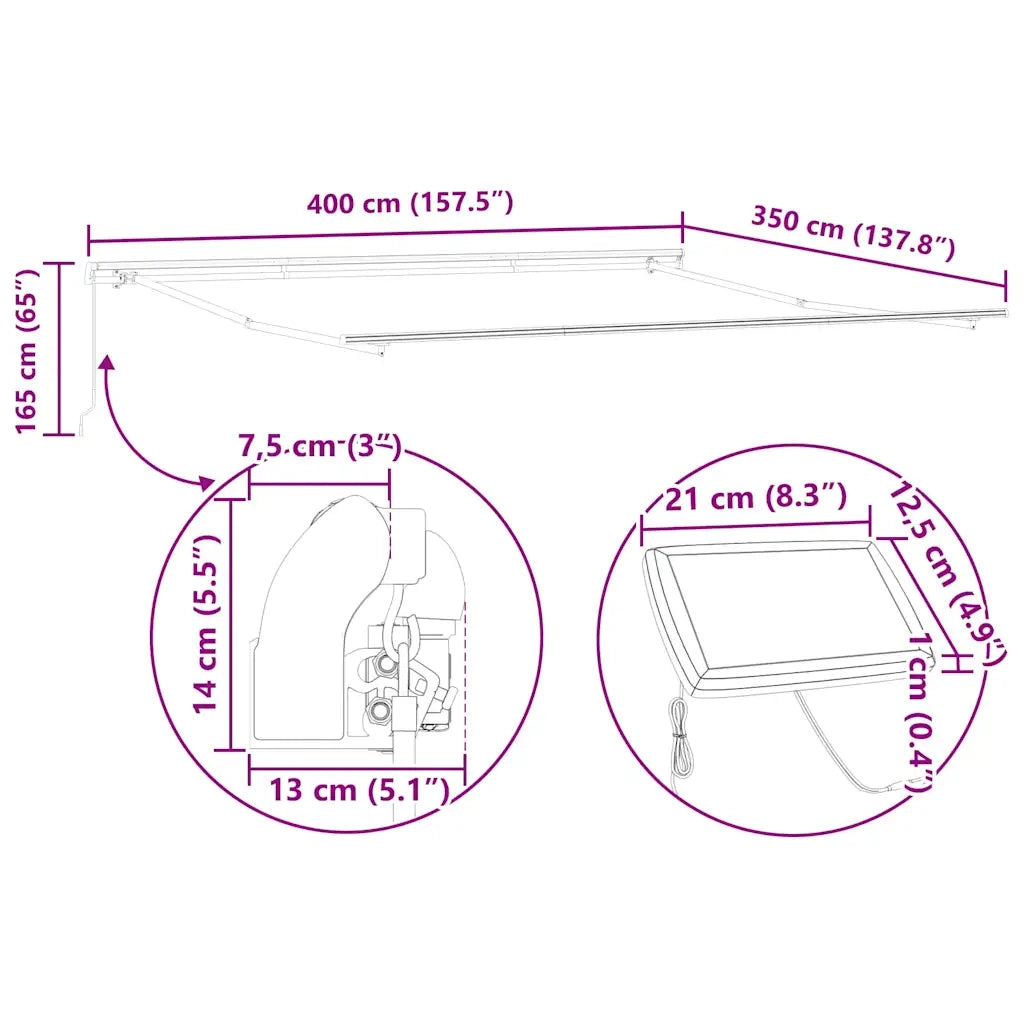 vidaXL Tenda da Sole con Antracite 4 × 3,5 m Metallo