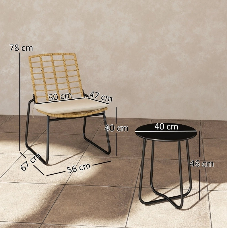 Set da balcone in rattan 3 pezzi beige per 2 persone