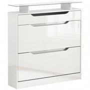 Scarpiera Salvaspazio Slim ¨C Xylo ¨C Bianco Lucido, 2 Ante a Ribalta, Cassetto, 16 Paia, 89x23x96cm