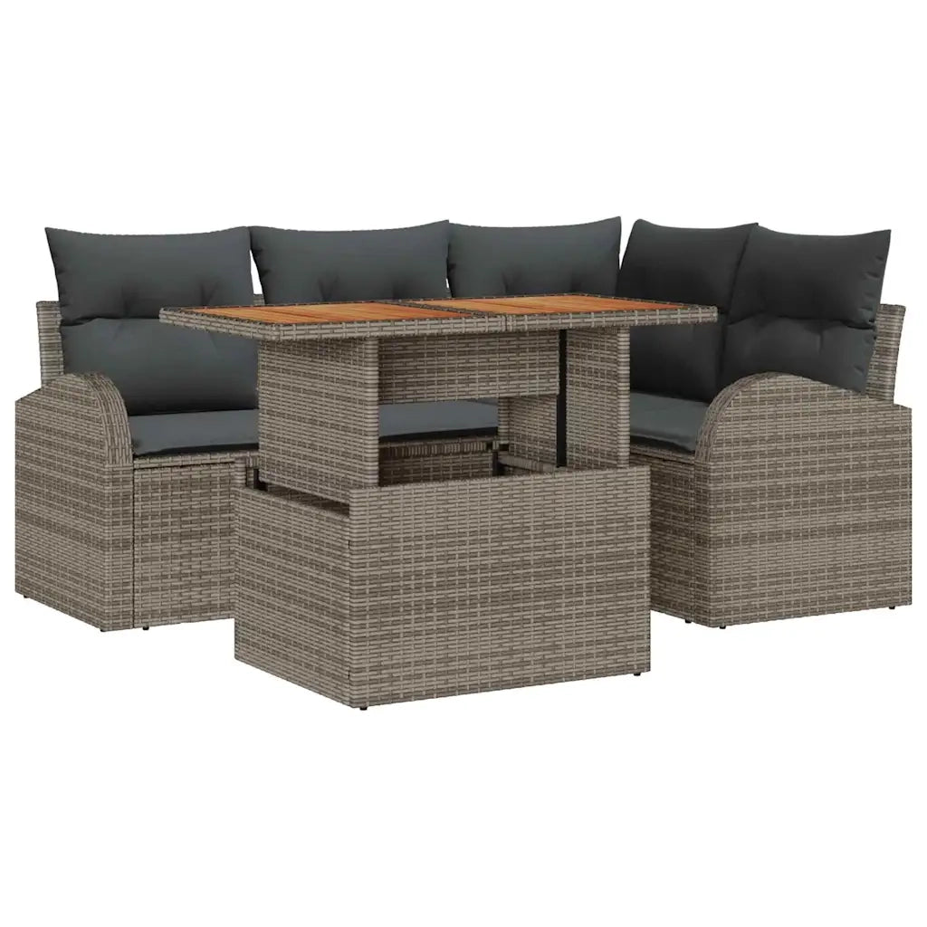 Set Divano da Giardino 5 pcs Grigio Poly Rattan 3358316