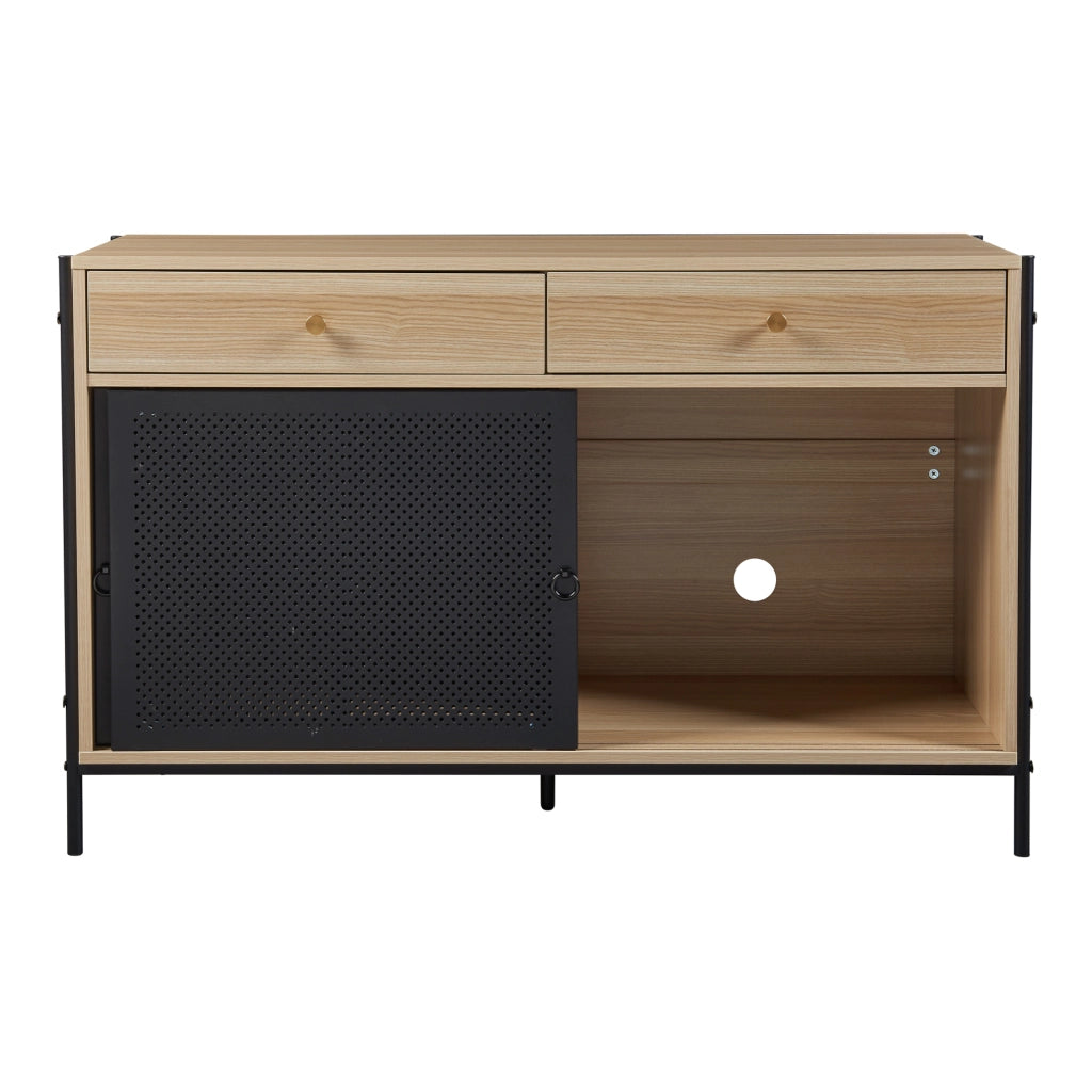 Mobile Porta TV Tysnes con 2 Cassetti e Scomparto Chiuso - Effetto Rovere / Nero [en.casa]