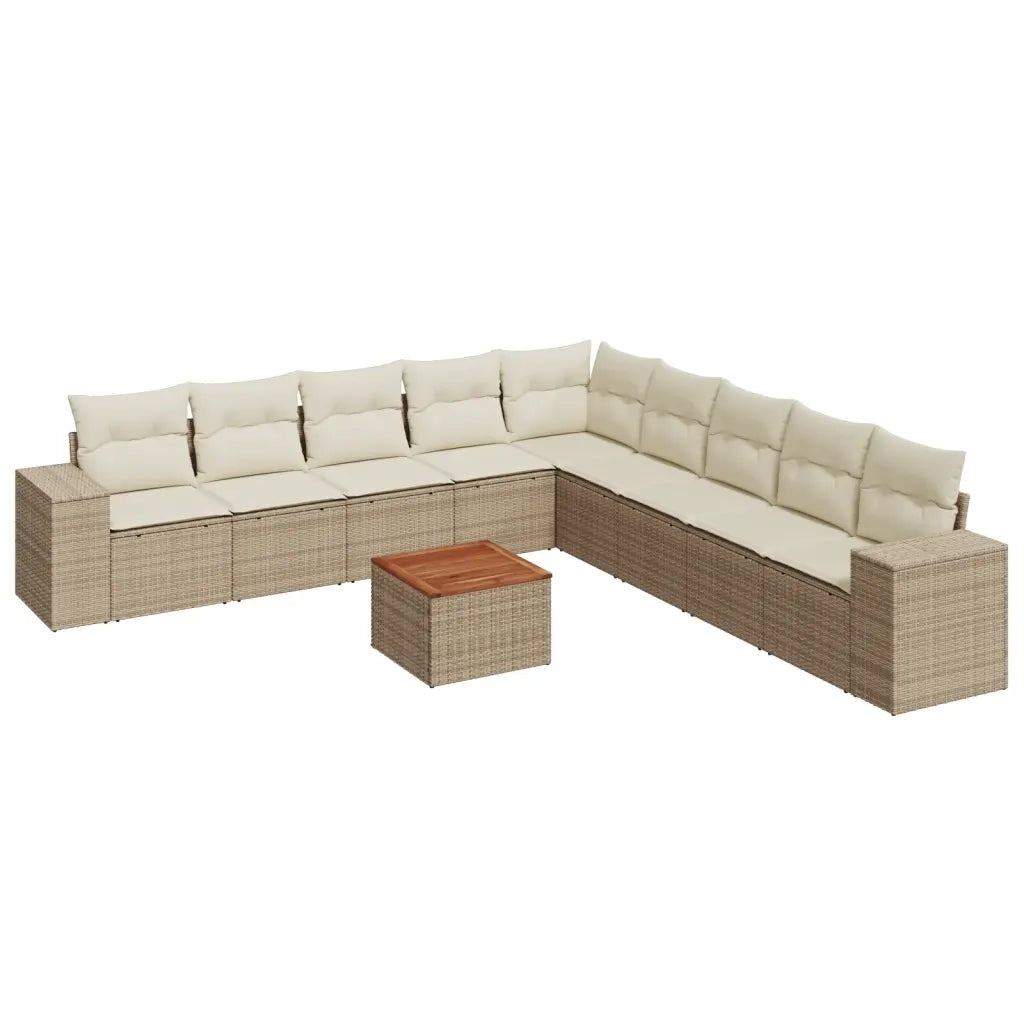 Set Divano da Giardino 10 pz con Cuscini Beige in Polyrattan