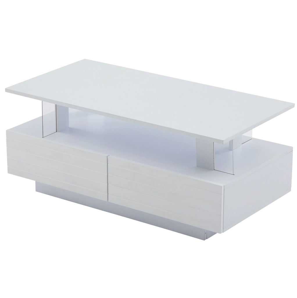 Tavolino da caffè LED con 2 cassetti e ripiano aperto; 100 x 50 x 42 cm; bianco