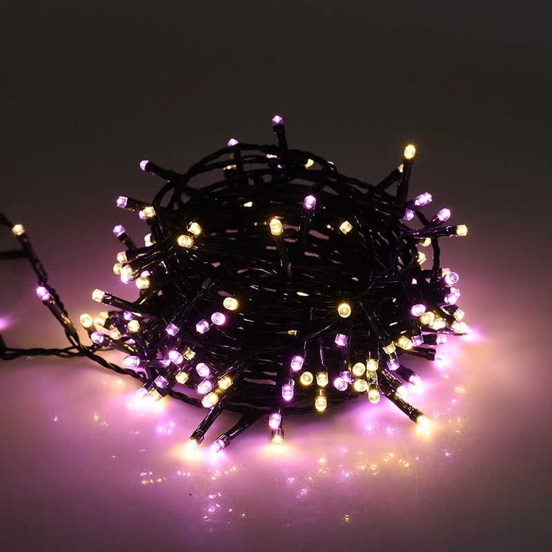 CATENA NATALIZIA 300 LED LUCE ROSA E GIALLA 15 METRI FILO VERDE - PER INTERNI ED ESTERNI IP44