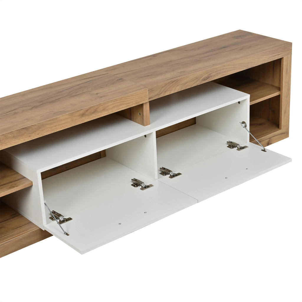 Mobile porta TV con LED controllato da app, 2 cassetti e 4 vani aperti per soggiorno in truciolare naturale 180 × 35,5 × 50 cm