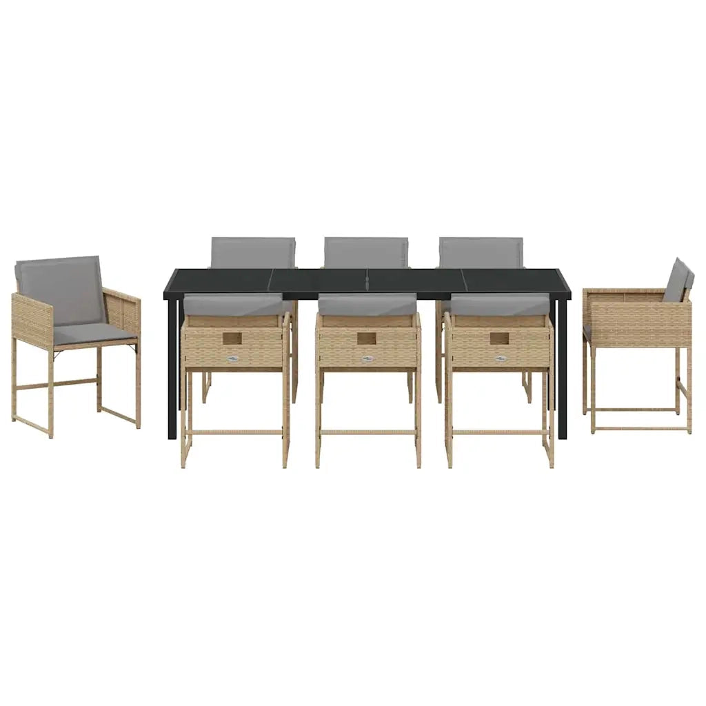 Set da Pranzo per Giardino 9 pcs Beige polyrattan 3380740