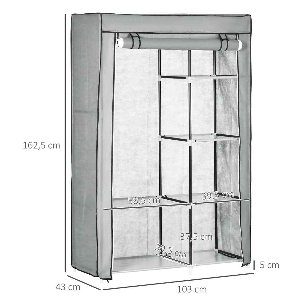 ARMADIO in tessuto 103x43x162,5 cm Grigio con 1 barra e 6 ripiani