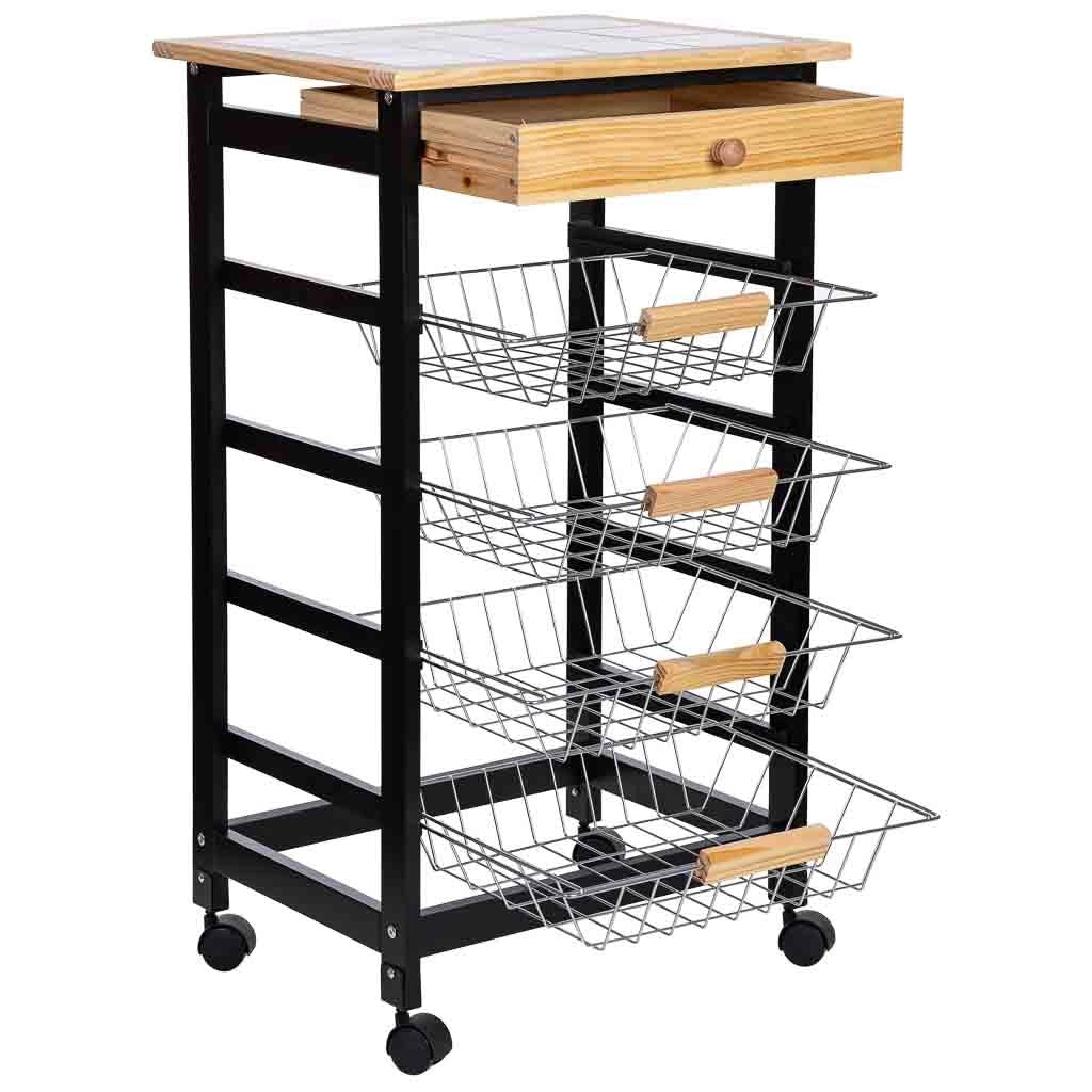 Carrello cucina in legno, 47x37x82h cm, nero
