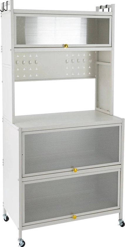 Organizzatore per cucina - Accessorio per forno a microonde - Con ruote - Incluso attacco per appendiabiti - Dimensioni 80x40x162,5 (LxBxH)