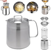 Piatto per frittura - Piatto per frittura - Frittiera - Piatto per frittura - Filtri - Separatore residui grassi - Piatto per frittura in acciaio inossidabile con cesta e setaccio - Grande capacità - Resistente a lavastoviglie - 68 oz - 2 L - Argento