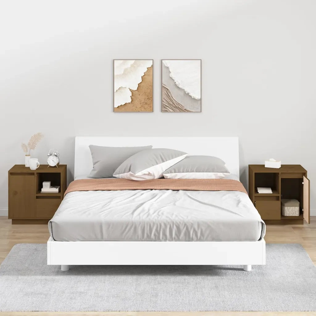 Set di 2 Comodini | Armadio da Notte | Mobiletto da notte ambra 50x34x50 cm in Legno Massello di Pino
