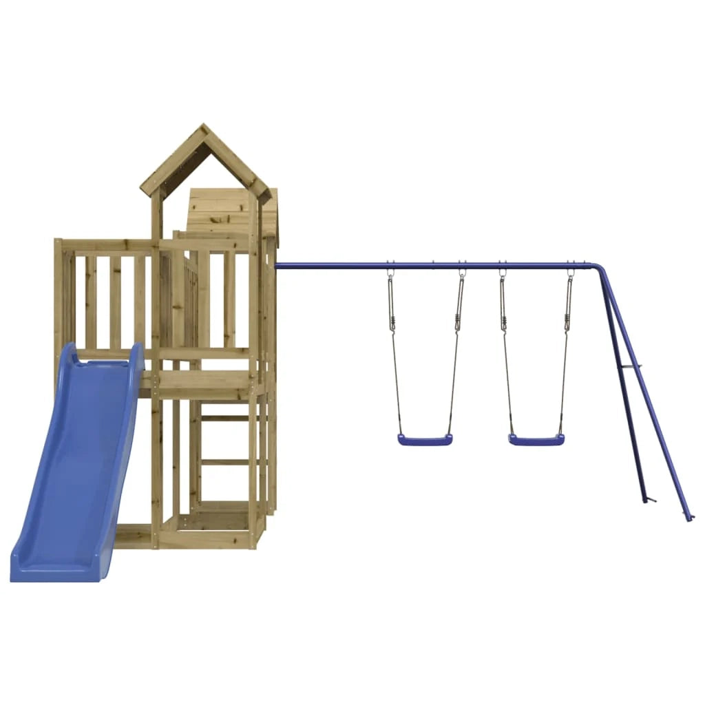 Altalene per parco giochi all'aperto scivolo altalene robuste giochi da giardino 357 x 524 x 214 cm legno di pino impregnato 02_0004656