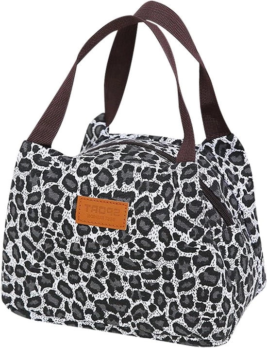 Borsa da pranzo riutilizzabile per adulti | Borsa da pranzo da lavoro, studenti e bambini | Disegno leopardo | Nero