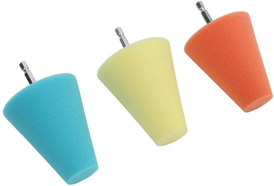 Set di pulitura per 3 coni - Pads di pulitura conica - Per auto/barche/motori - Leggero - Manutenzione/puleggia - Diversi gradi di durezza - Disco di pulitura