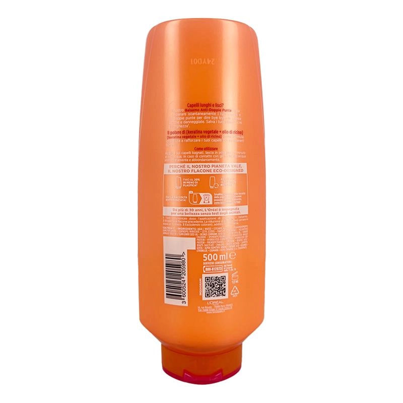 L'OREAL PARIS ELVIVE BALSAMO ANTI DOPPIE-PUNTE CON KERATINA VEGETALE E OLIO DI RICINO PER CAPELLI LUNGHI E LISCI 500 ML
