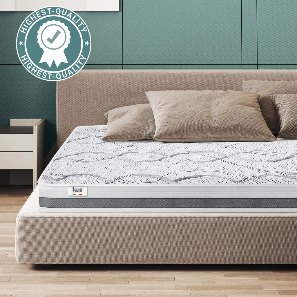Materasso Matrimoniale Francese 135x185 cm a Media Rigidita' | Altezza 16 cm | Tessuto Anallergico e Traspirante | Proprieta' Ortopediche e Automodellanti | Prodotto in Italia