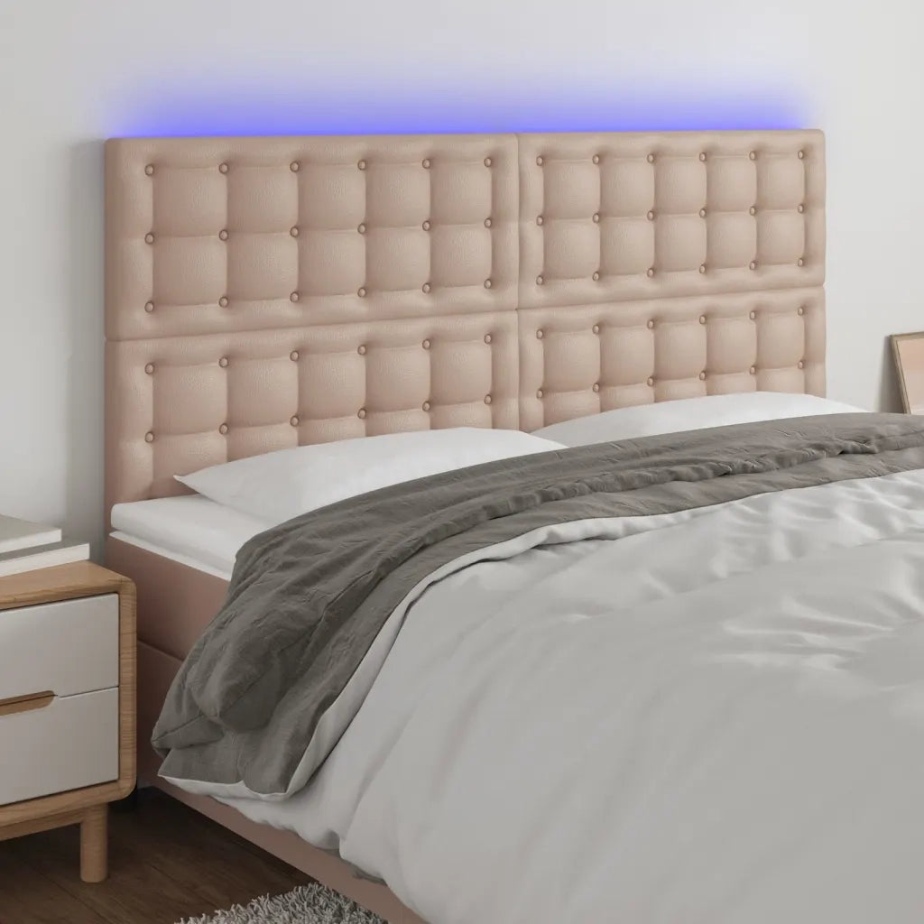 Testiera a LED-Testata con LED Cappuccino 200x5x118/128 cm in Similpelle 757303